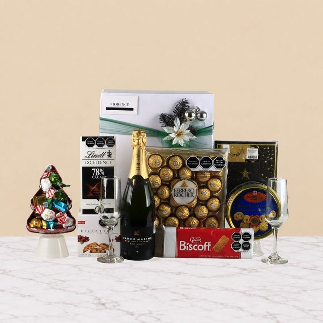 Gourmet Sweet Christmas Gift with Baron Maxime Brut Gold French Sparkling White Wine