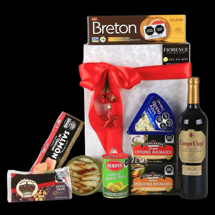 Regalo Navideño Corporativo Gourmet con Vino Tinto