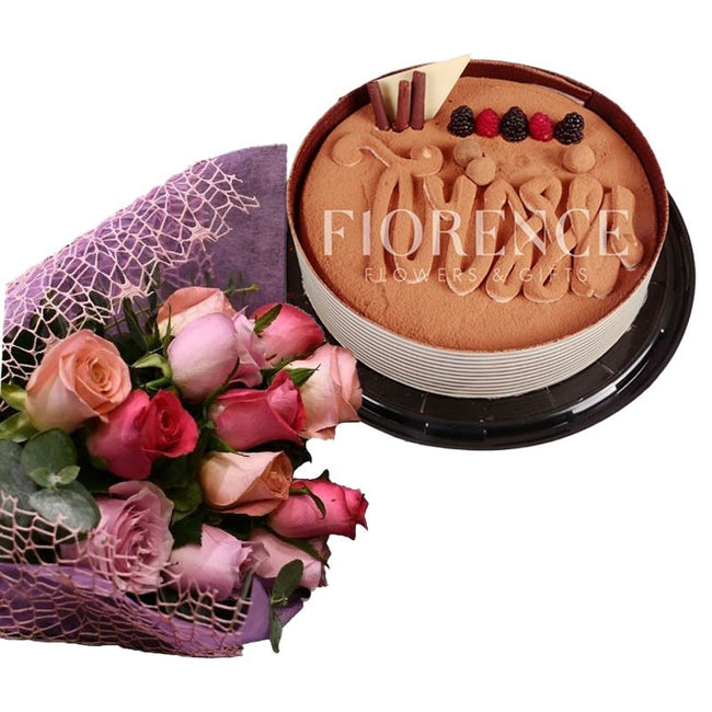 Ramo de Rosas y Pastel de Trufa