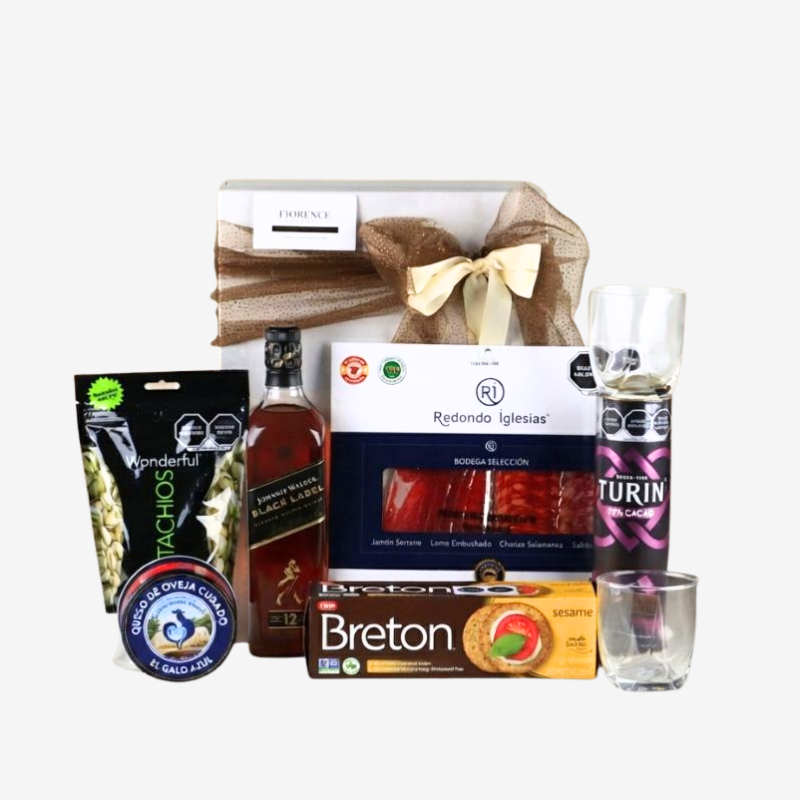 Caja de Regalo Johnnie Walker Black Label | Queso & Botanas Gourmet