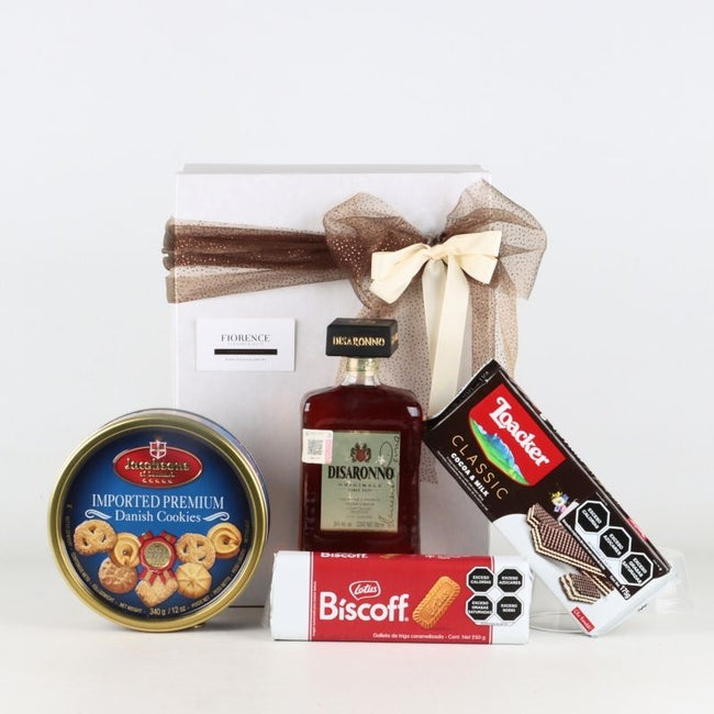 Gift with Italian Liqueur Amaretto Disaronno and Cookies