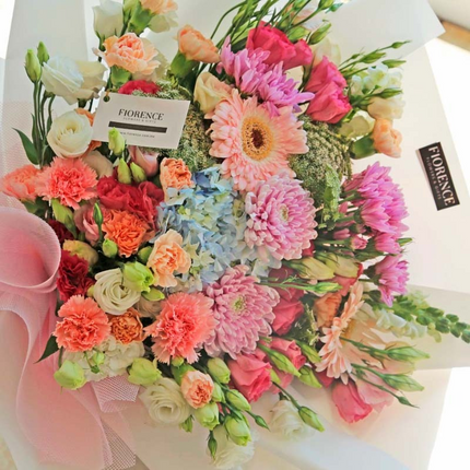 Ramo Lucía - Ramo con gerberas, lisianthus y hortensias