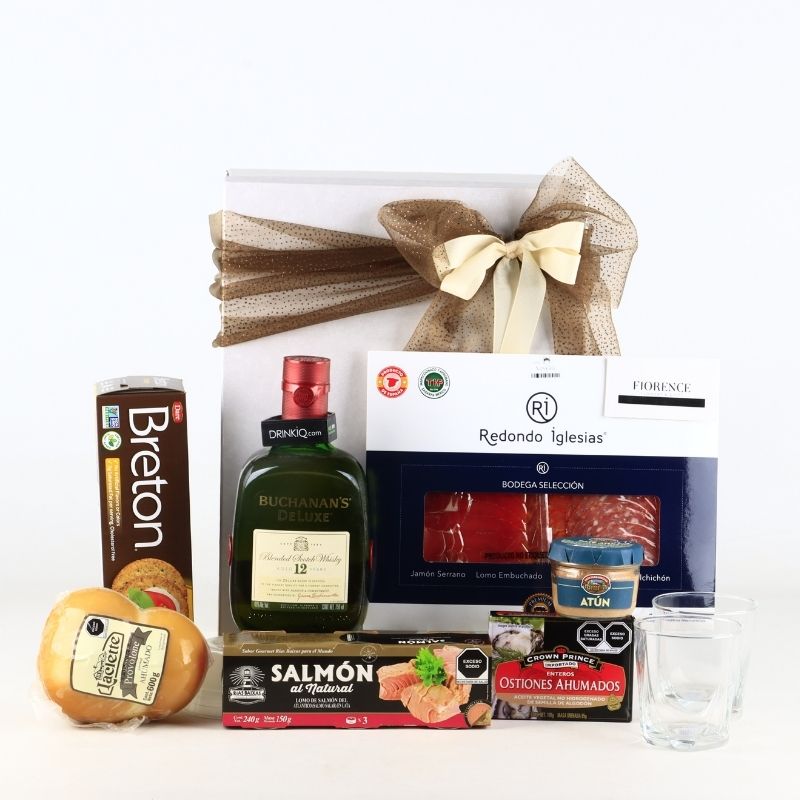 Gift Box with Whiskey and Gourmet Snacks