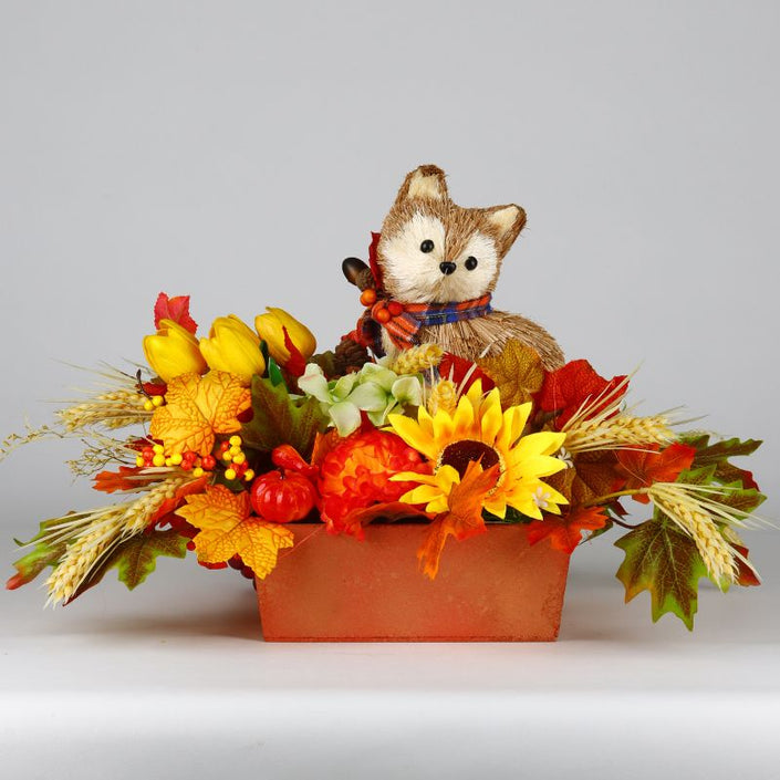 Fall Centerpiece with Fox Puppy & Tulips