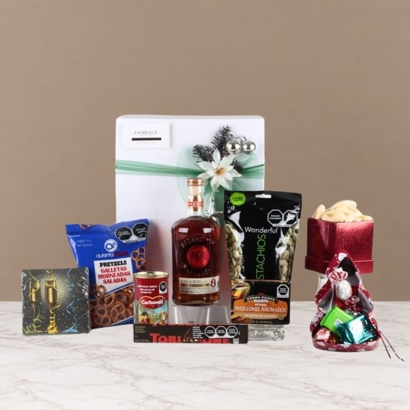 Luxury Bacardí Rum Christmas Gift with a Gourmet Selection of Savory and Sweet Treats