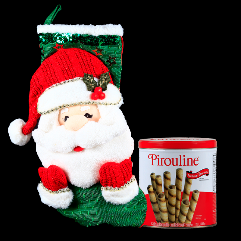 Bota Navideña Tierno Santa Claus y Galletas Gourmet con Relleno Cremoso