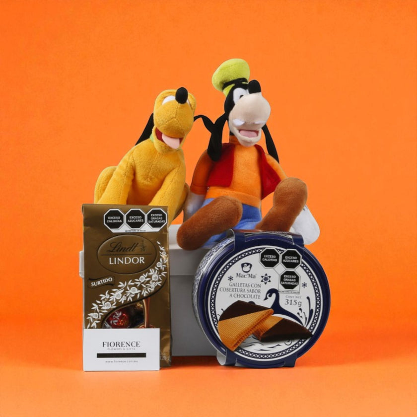 Peluche de Pluto o Goofy con Chocolates y Galletas