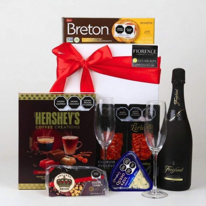 Caja de regalo con Vino blanco espumoso Freixenet y más