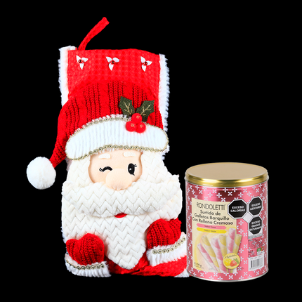 Bota Navideña Decorativa Guapo Santa Claus y Galletas con Relleno Cremoso