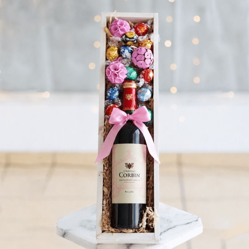 Gift with Red Wine and Chocolates