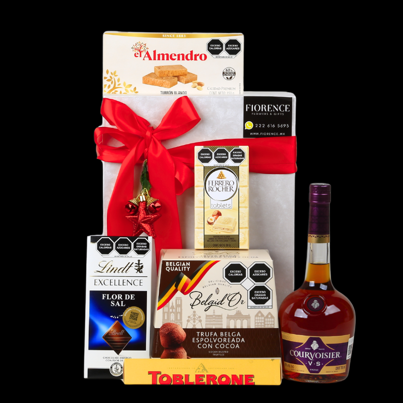 Exquisito Regalo Navideño Gourmet con Cognac y Chocolates Importados