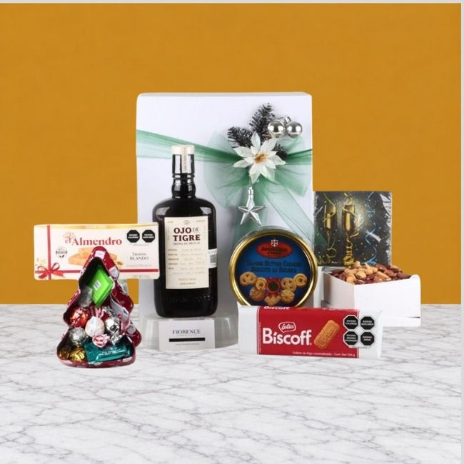 Caja Navideña de Lujo Mezcal Ojo de Tigre con Selección Dulce y Frutos Secos