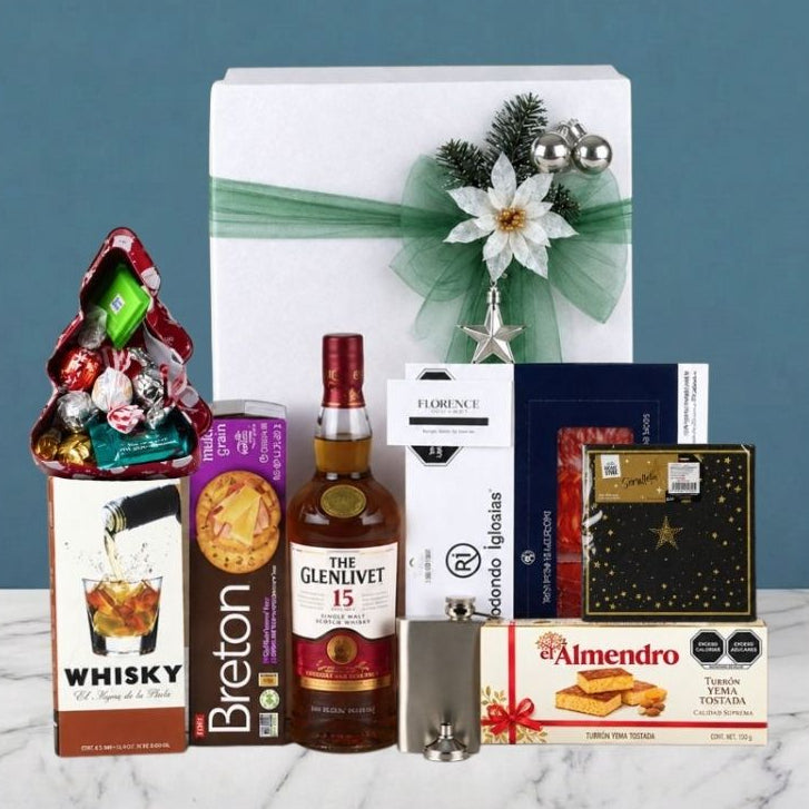 Gourmet Christmas Gift Box with The Glenlivet 15 Whisky and Spanish Charcuterie 