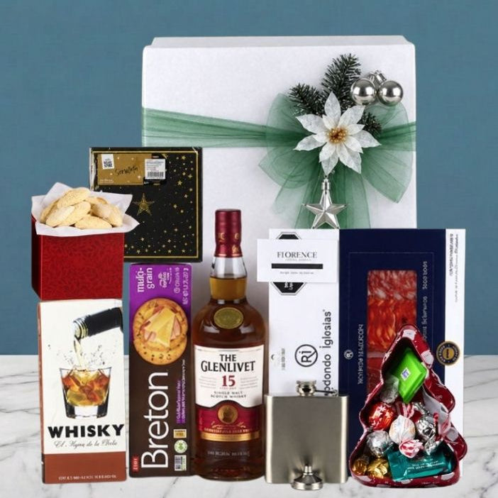 Gourmet Christmas Gift Box with The Glenlivet 15 Whisky and Spanish Charcuterie 