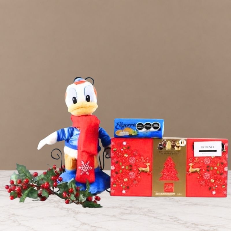 Disney Donald Duck with Skis, Chocolates and Cookies