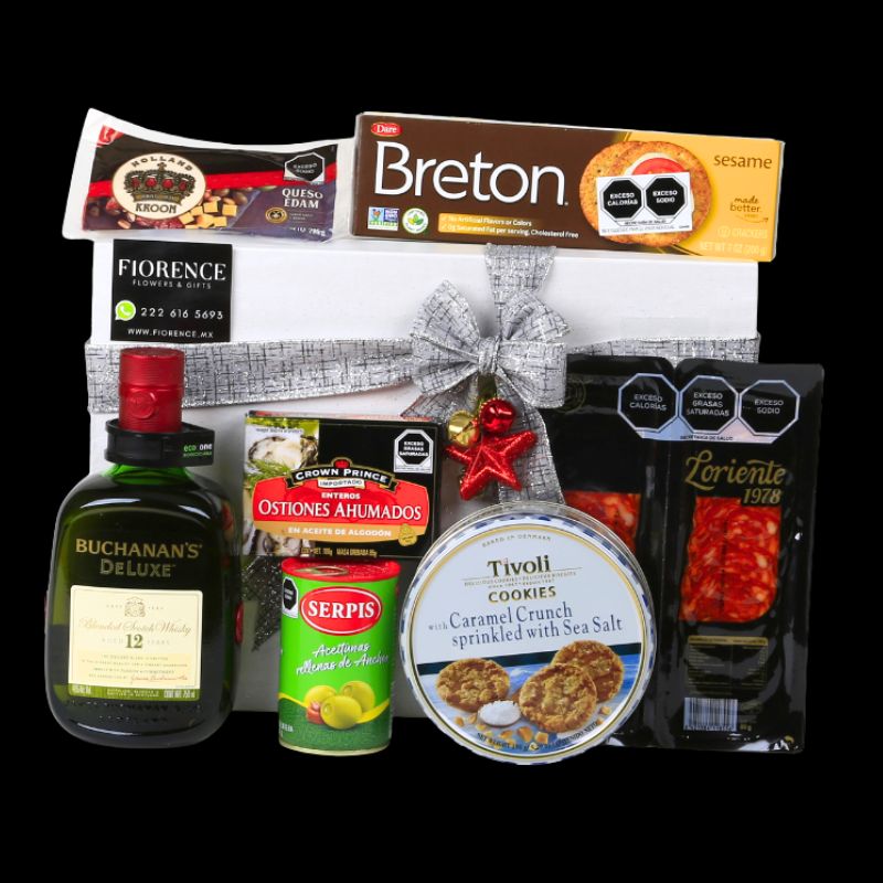 Caja de Regalo con Whisky y Botana Gourmet - Regalo para Navidad