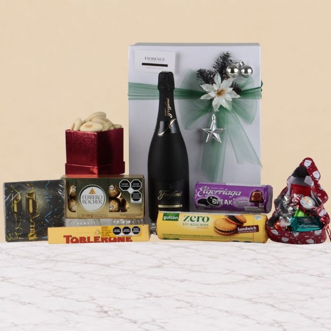 Gift Box with Freixenet Sparkling White Wine, Chocolates and Cookies