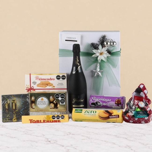 Gift Box with Freixenet Sparkling White Wine, Chocolates and Cookies