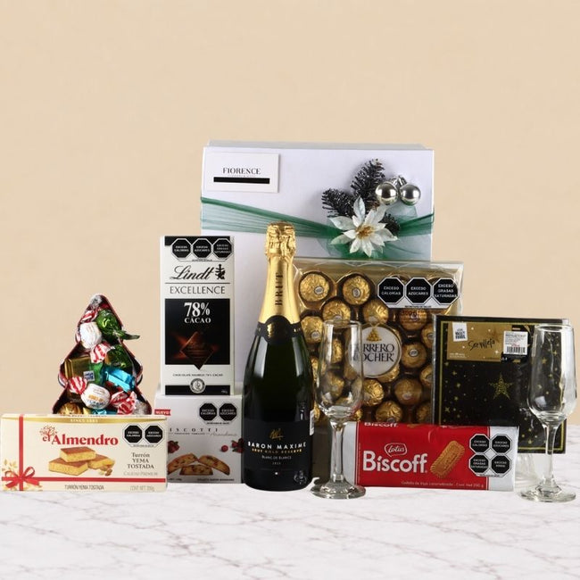 Gourmet Sweet Christmas Gift with Baron Maxime Brut Gold French Sparkling White Wine