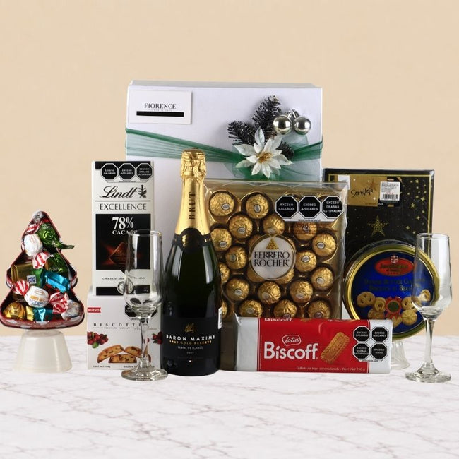 Gourmet Sweet Christmas Gift with Baron Maxime Brut Gold French Sparkling White Wine