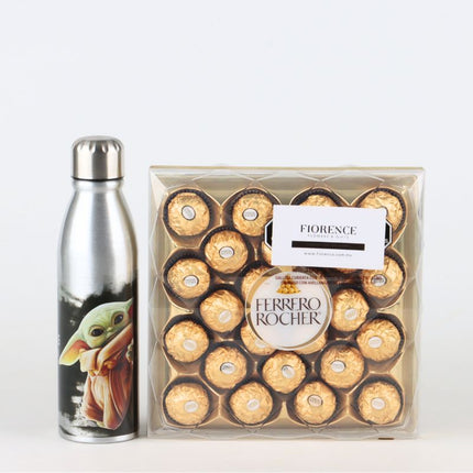 Set de Regalo con Termo de Acero Grogu y Chocolates Ferrero Rocher