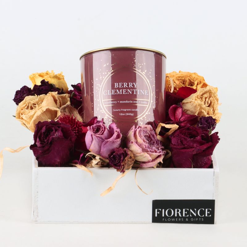 Regalo con Vela Aromática Premium y Flores Deshidratadas
