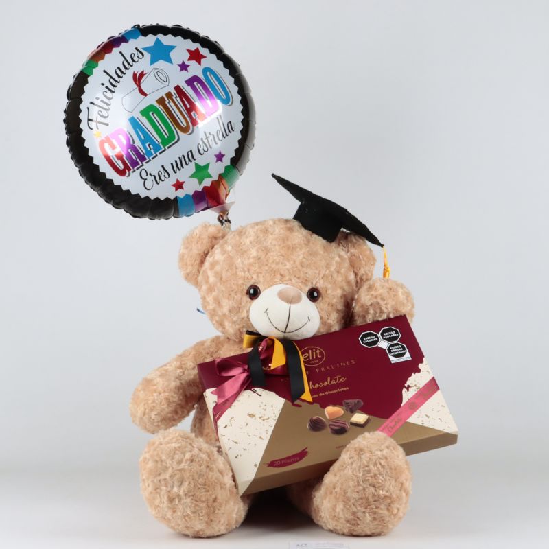 Regalo con Oso de Graduación, Chocolates Elit y Globo