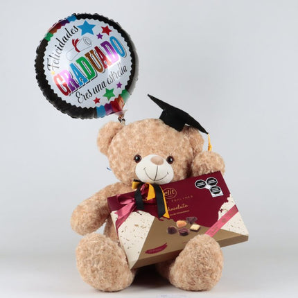 Regalo con Oso de Graduación, Chocolates Elit y Globo