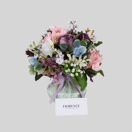 Arreglo de Seda con Rosas y Hortensias Pastel