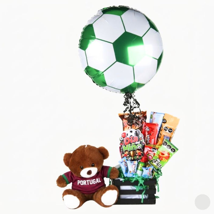 Candy Bouquet “Portugal” con Oso Futbolista Personalizado, Dulces y Globo