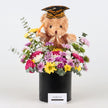 Graduation Flower Box: Plush Bear & Vibrant Mix