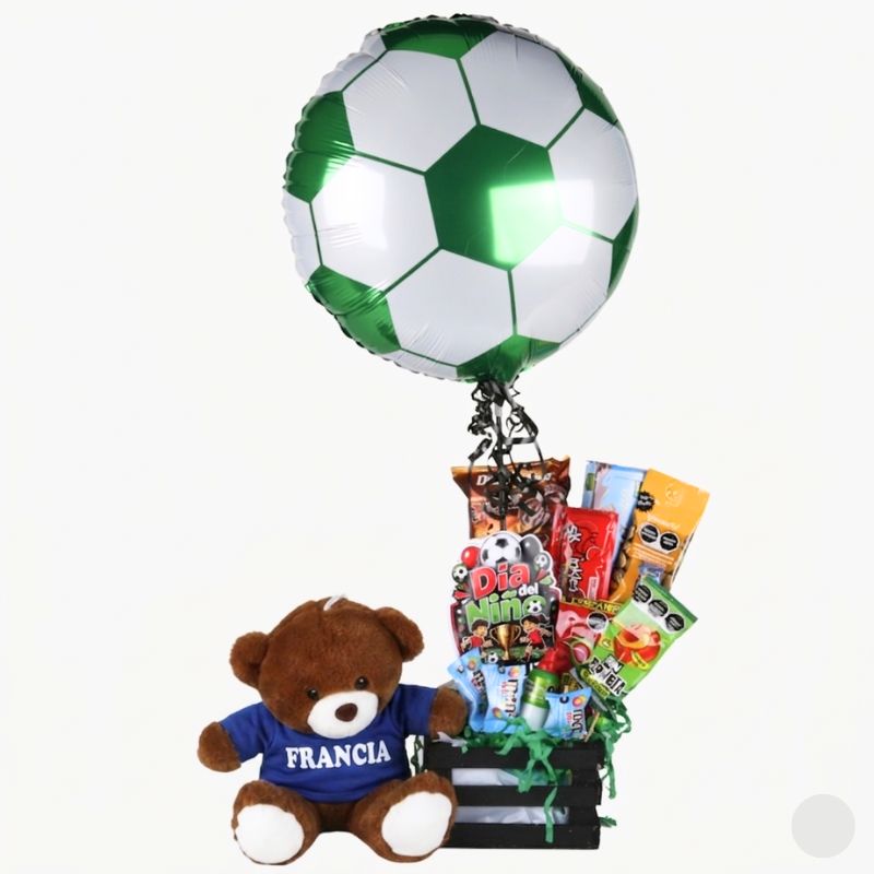 “France” Candy Bouquet with Custom Soccer Bear, Sweets & Balloon